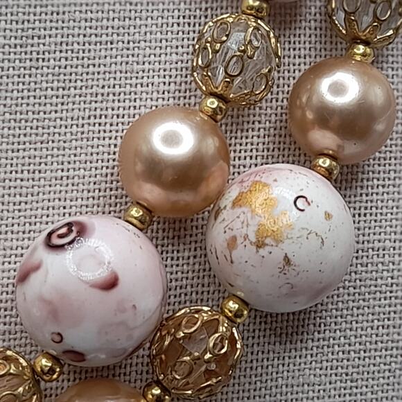 Vintage Deauville Art Bead Necklace, Faux Pearl Beads, Pink White Gold, 1960s - Picture 6 of 11